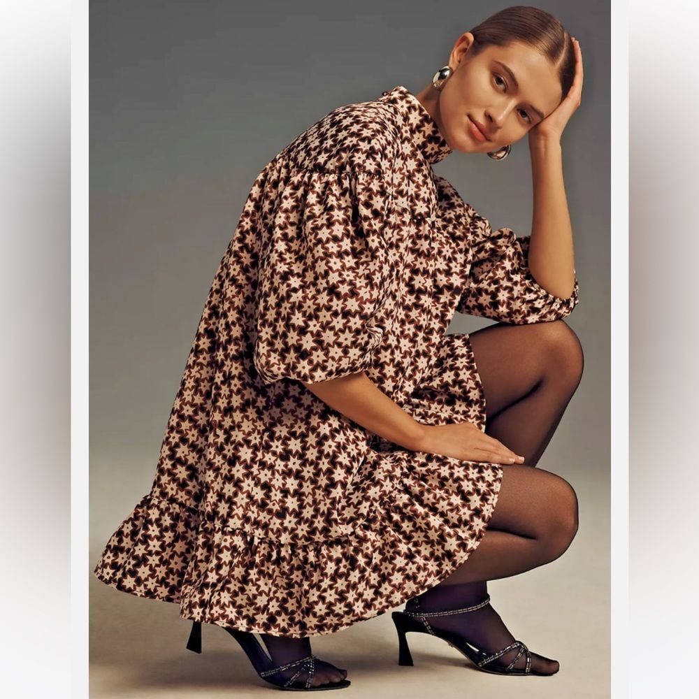 Anthropologie Long Sleeve Mock Neck Swing Mini Dress NWT